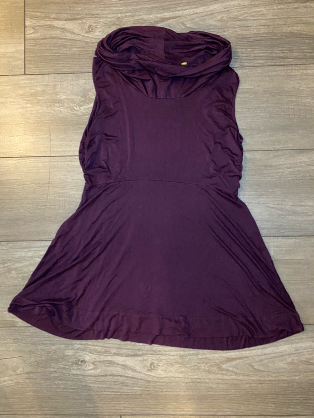 EUC Sleeveless Ruched Cowl Neck Tunic Mini Dress in Deep Plum Jewel Tone